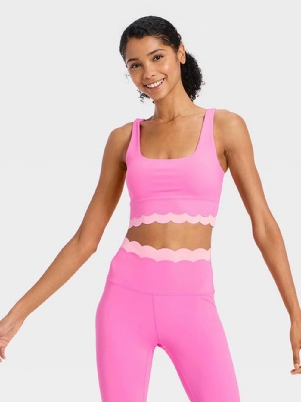 JoyLab Pink Scallop-Edge Crop Sports Bra